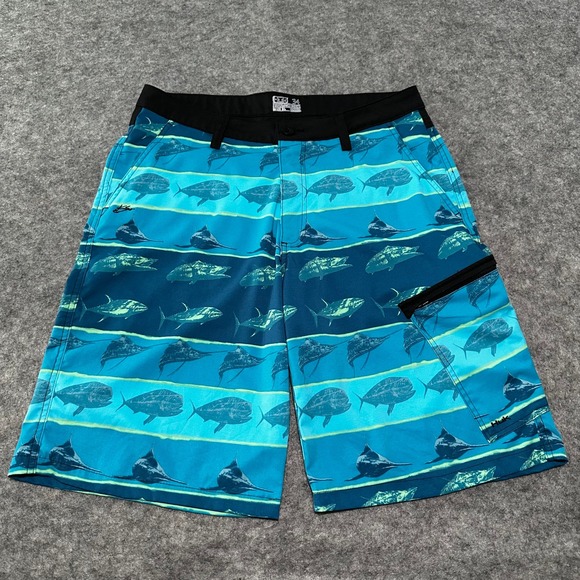 Huk Performance Cargo Shorts Mens 34 Fish Print Quick Dry Fishing Boating - Picture 1 of 13